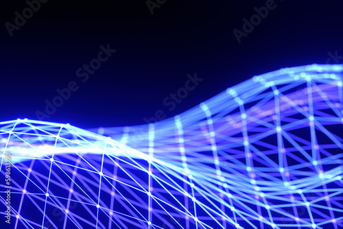 Technology-inspired blue glowing net wave background web graphic