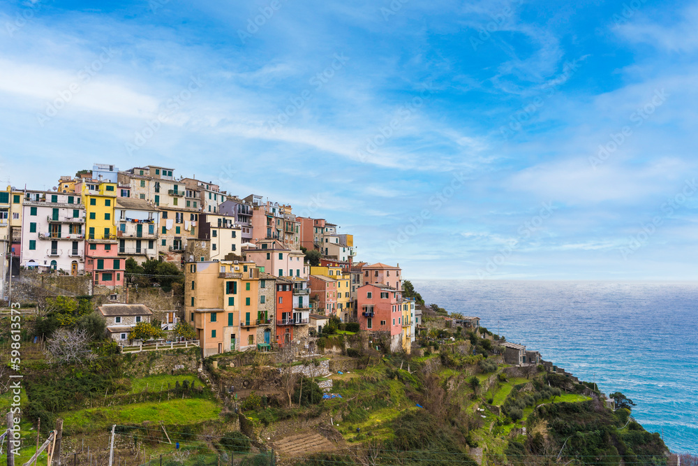 Scenic view of Coniglia village located in Cinque Terre, Italy