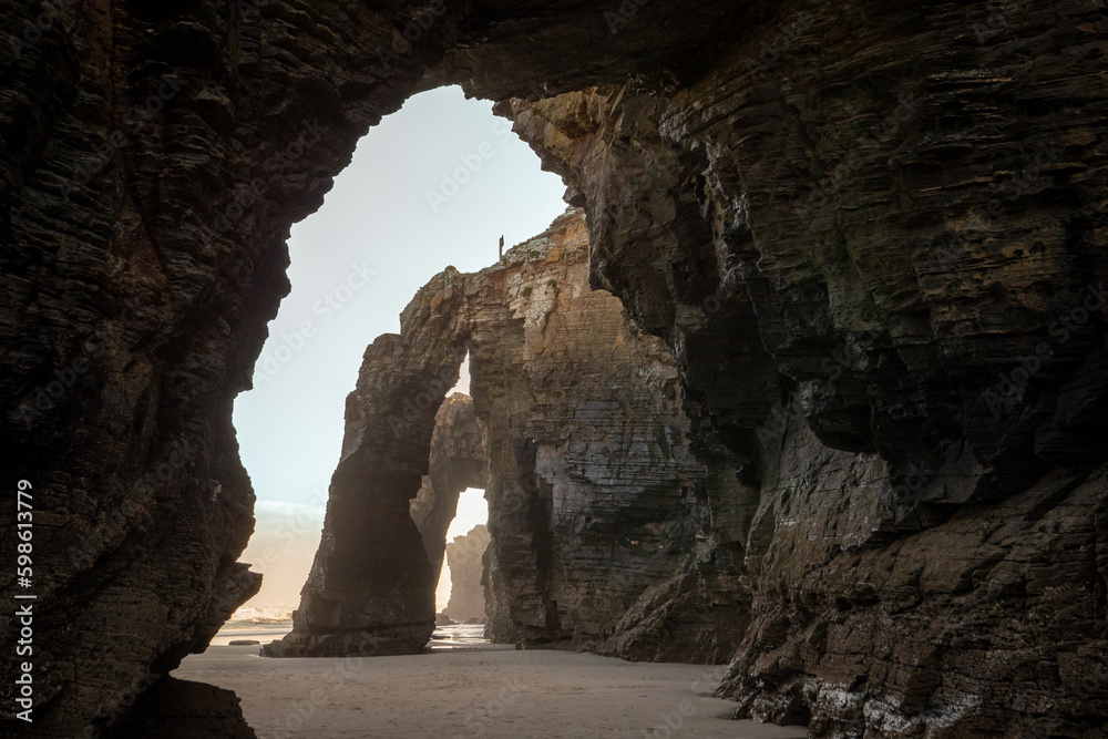 Ribadeo, Galicia, Spain - April 2, 2023: Natural arches in 