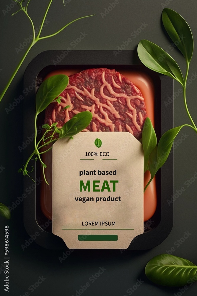 Generative AI. plantbased meat, vegan artificial meat. Lab grown meat