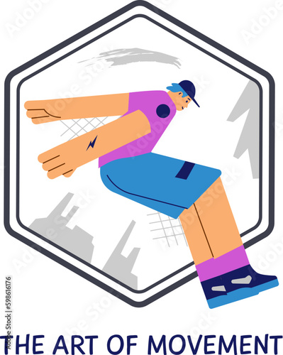 Parkour concept icon, teenager jumping - flat vector illustration isolated on white background.