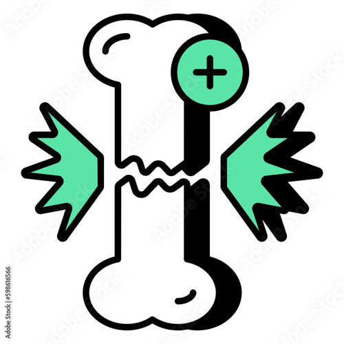 A flat design icon of broken bone 