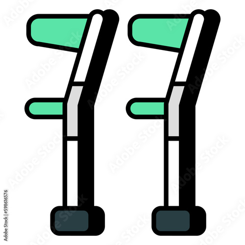Walking sticks icon, flat design of crutches
