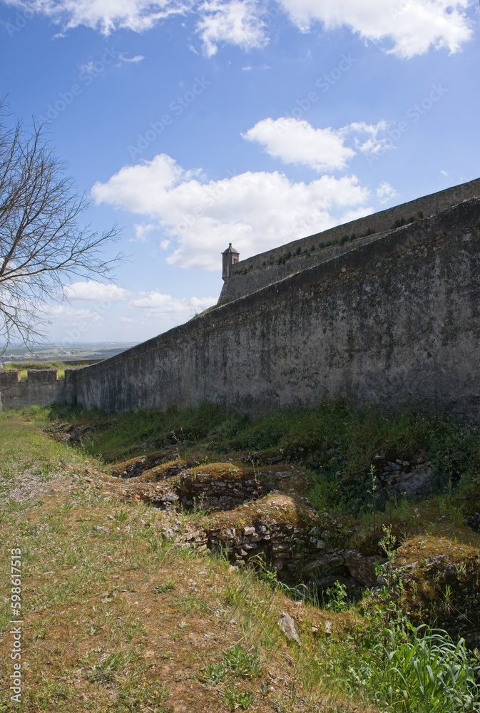 Elvas, Portugal - March 30, 2023: Fort Santa Luzia is located in Alentejo, in the city of Elvas, district of Portalegre. It was part of the defense of the stronghold of Elvas. Selective focus