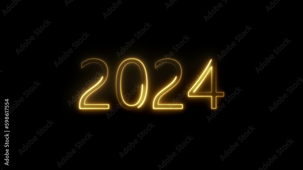 2024 blue golden text neon effect animation infinite loop