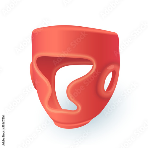Boxing headgear 3d vector illustration. Helmet or equipment for martial arts training in cartoon style isolated on white background. Sport, hobby, entertainment concept Generative AI