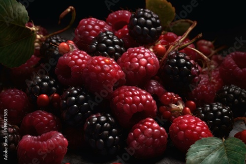 Illustration of blackberries and redberries. Generative AI