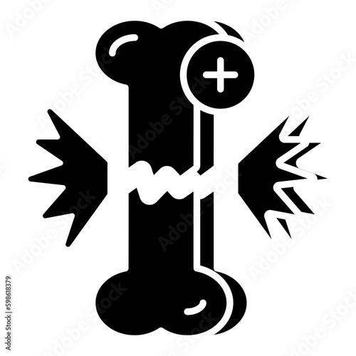 A solid design icon of broken bone 