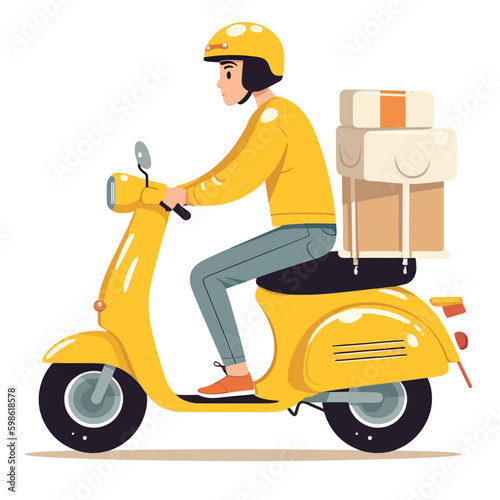 Delivery boy in yellow riding flat design © MastersedZ