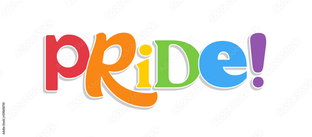 Pride lettering with rainbow flag colors. Different style letters forming the Pride word.