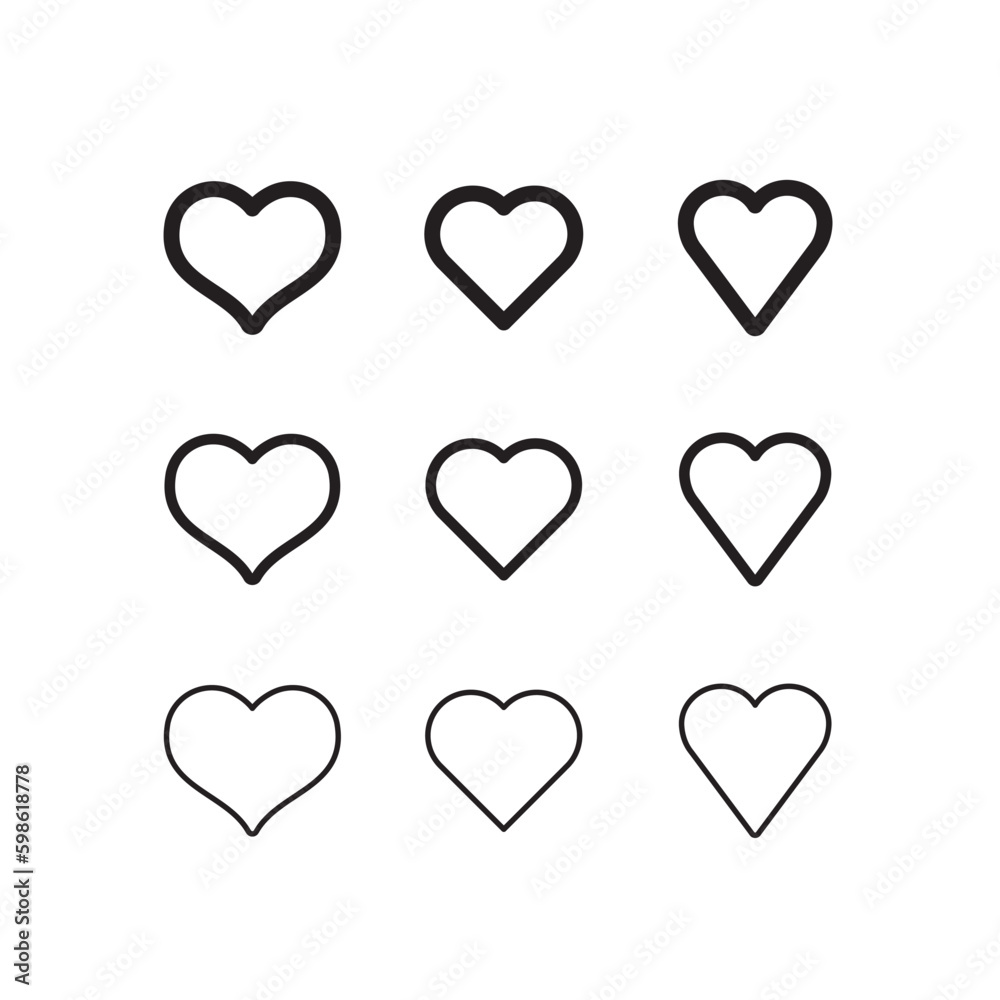 Heart shape linear icons. Love symbols.