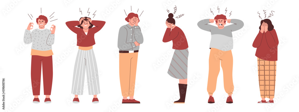 Stress and tense people cartoon characters flat vector illustration ...