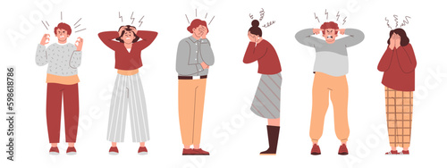 Stress and tense people cartoon characters flat vector illustration isolated. photo