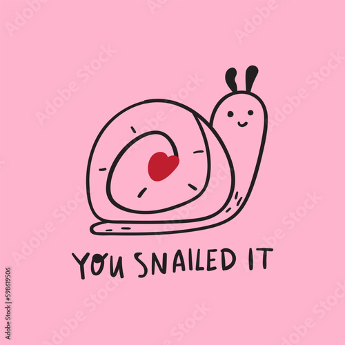 You snailed it. Vector hand drawn illustration on pink background.