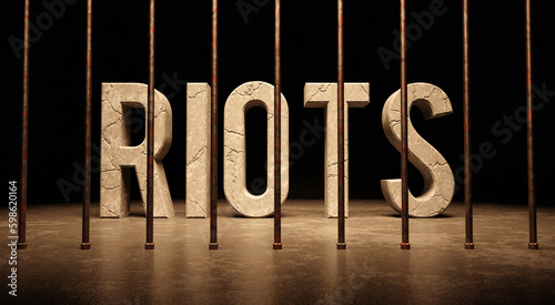 Riots text word behind bars wide banner