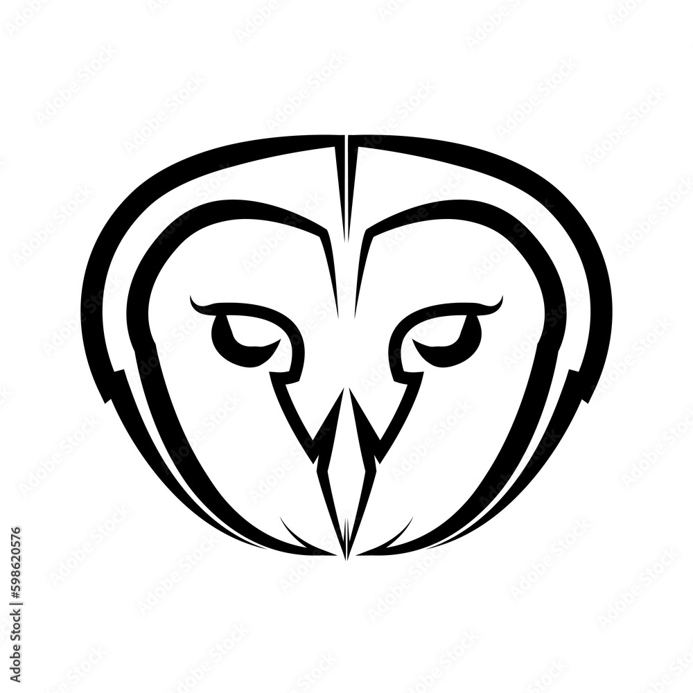 Black and white line art of the front of the owl head Good use for symbol mascot icon avatar tattoo T Shirt design logo or any design