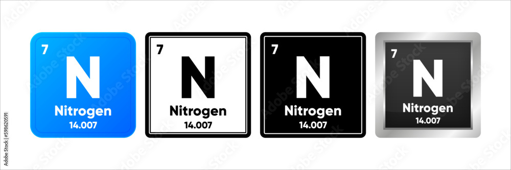 NItrogen chemical element with 7 atomic number, atomic mass and electronegativity values. Periodic table concept. Logo in four design. Simple black, realistic and color logo. Vector Generative AI