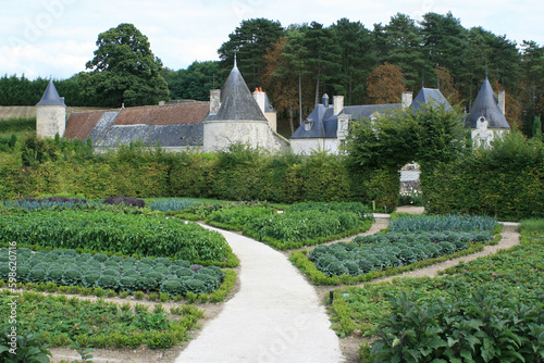 medieval castle and french-style vegetable garden in touraine (france)