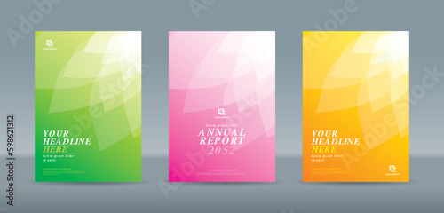 Abstract transparent white flower petals on green pink orange gradation background for book cover template