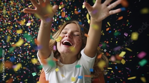 A heartwarming photographic image showcasing a loving a child celebrating a special moment, her face filled with joy and excitement, the young adult extending her hand for a high-five, Generative AI