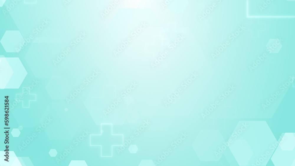 Fototapeta premium Abstract hexagon cross geometric blue green pattern medical background.