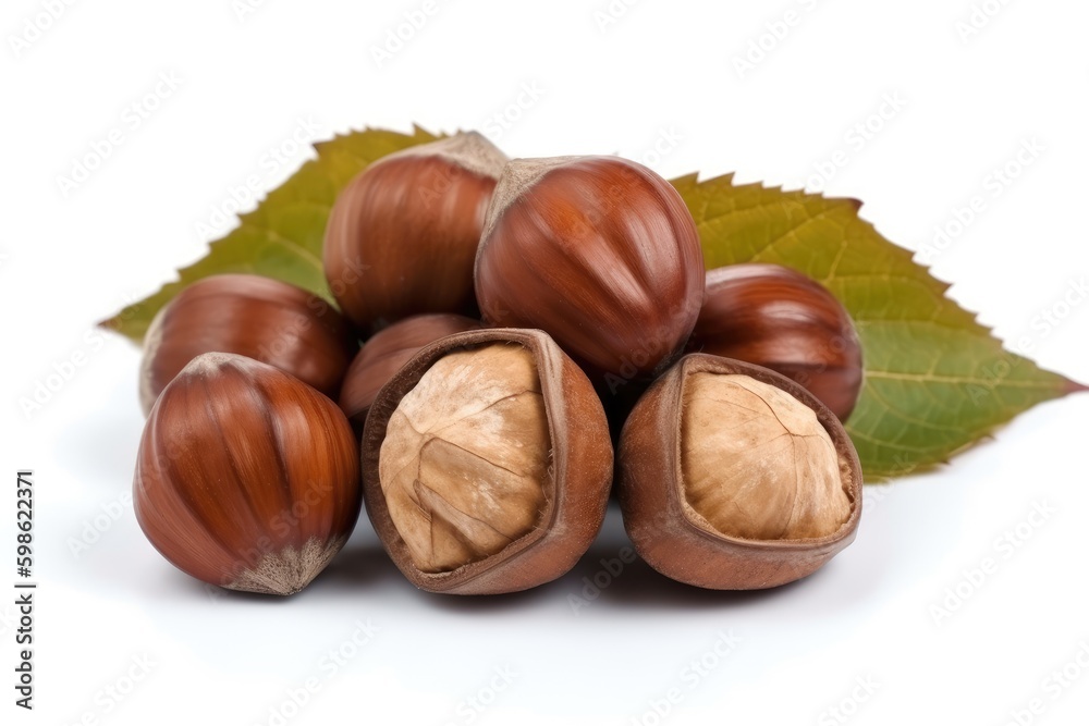 Hazelnut isolated on white background. Generative AI Hazelnut isolated on white background. Generative AI