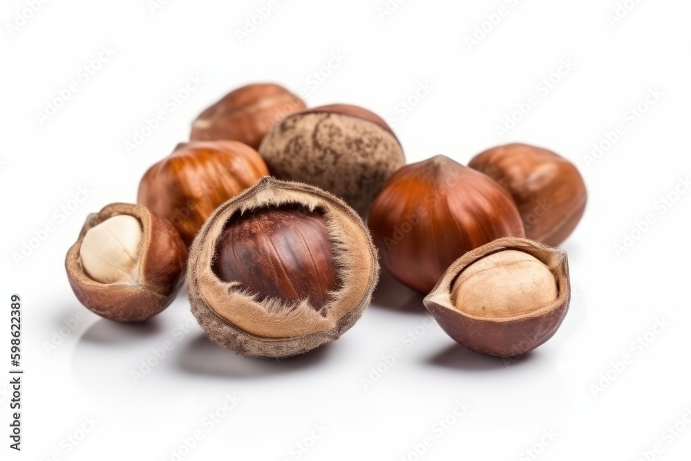 Hazelnut isolated on white background. Generative AI Hazelnut isolated on white background. Generative AI