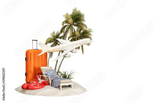 Fototapeta Naklejka Na Ścianę i Meble -  Coconut tree and beach objects isolated on white background