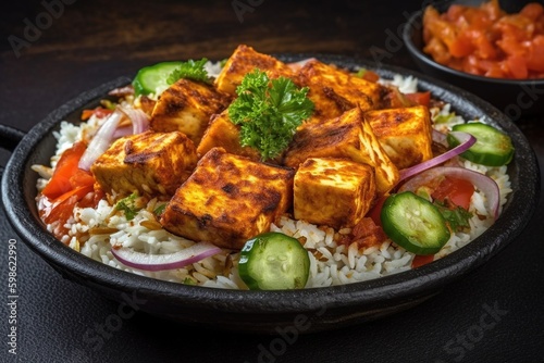 Paneer sizzler is an indian version with cottage cheese salad