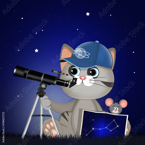 illustration of cat with telescope