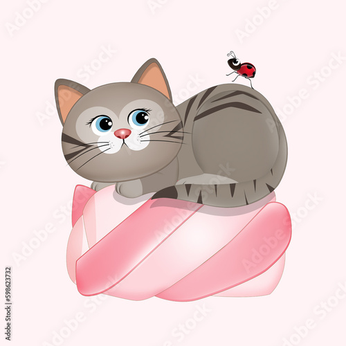 illustration of cat on marshmallow