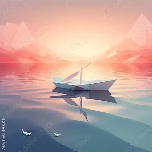 boat in the sunset by generative ai
