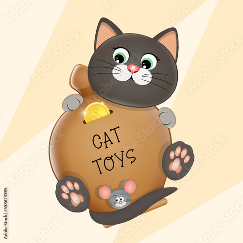 illustration of cat with piggy bank for savings