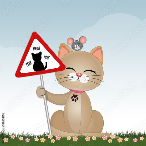 illustration of cat with cuddle request sign