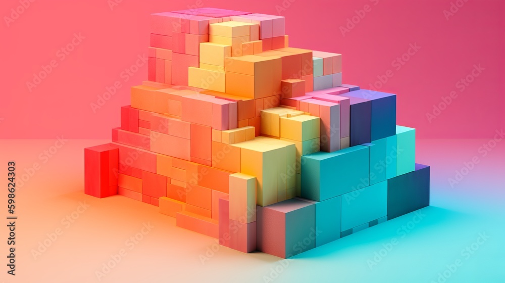 Naklejka premium 3d Stacked Cubes Colored Generative AI
