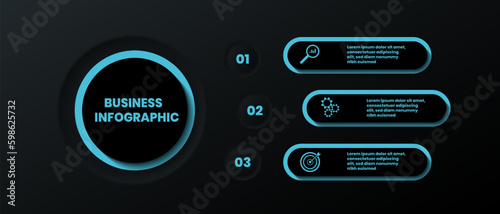 concept vector graphics Three-step business and business icons, black background