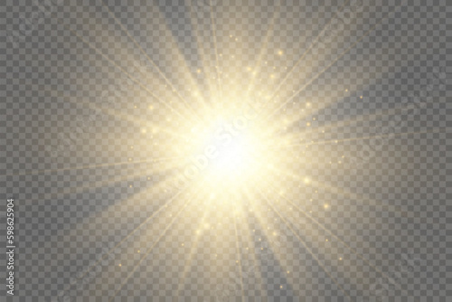 Special lens flash, light effect. The flash flashes rays and searchlight. illust.White glowing light. Beautiful star Light from the rays. The sun is backlit. Bright beautiful star. Sunlight. 