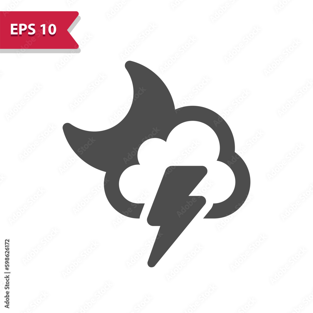 Storm Icon - Cloud, Lighting Bolt, Lightning Storm, Weather, Moon, Night Vector Icon
