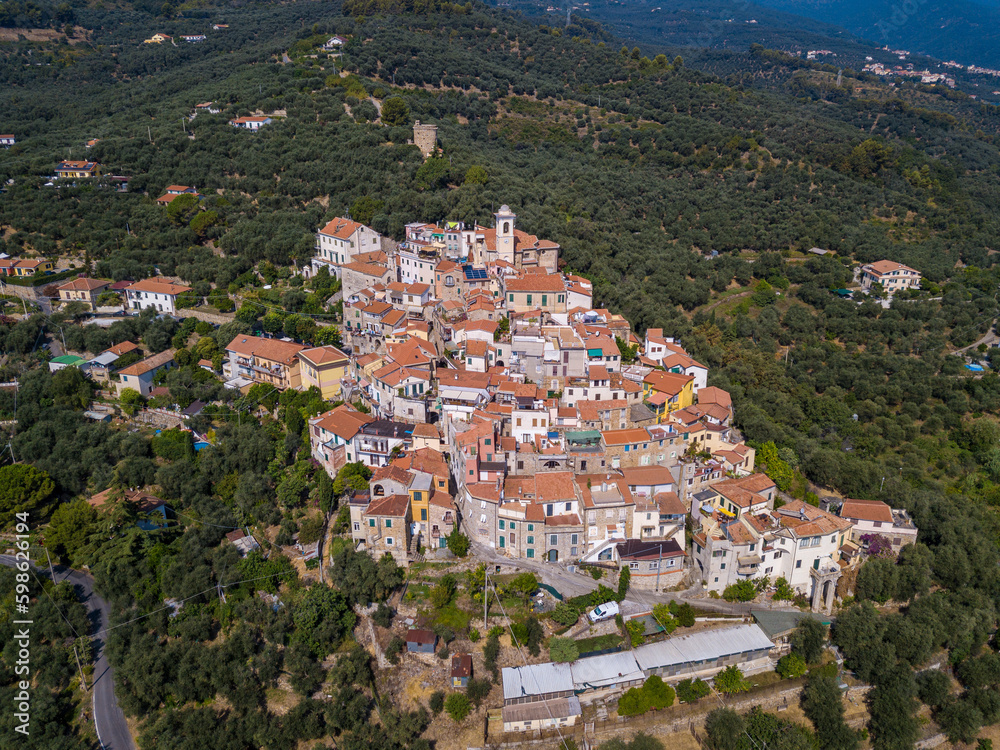view of the small village of Torrazza, Liguria, Imperia, Italy