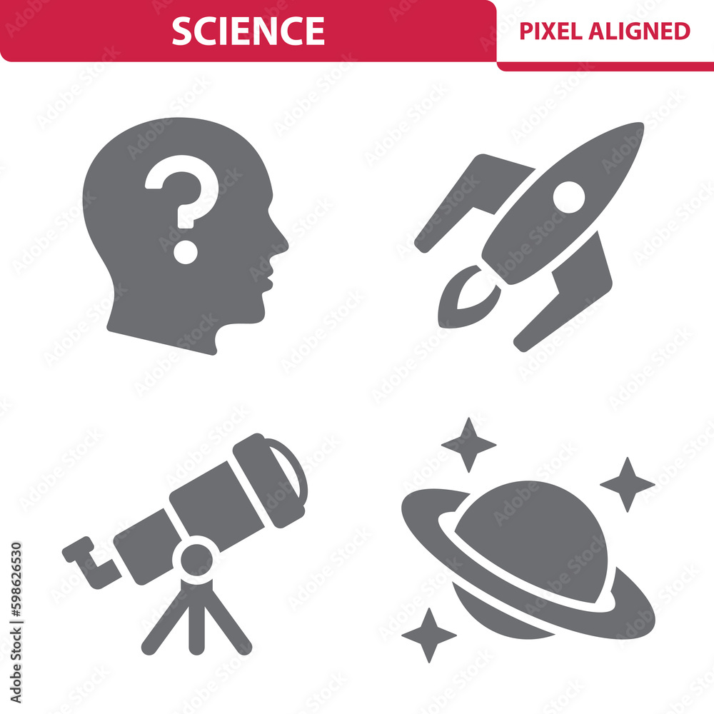 Science Icons. Knowledge, Space Ship, Telescope, Planet Vector Icon Science Icons. Knowledge, Space Ship, Telescope, Planet Vector Icon