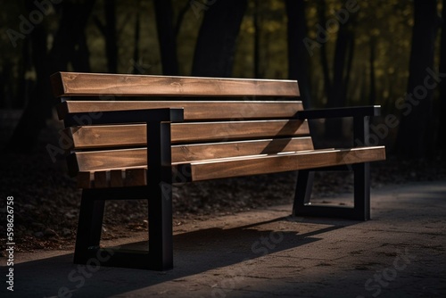 Isolated wooden bench for parks. Generative AI