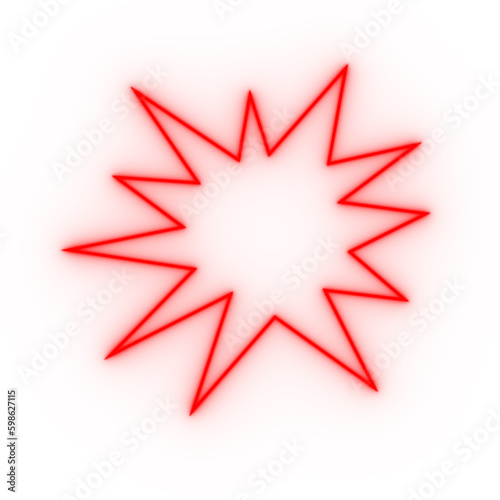 red neon irregular star on a transparent background
