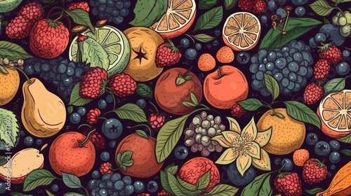 A background with fruits and berries