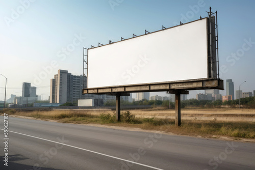 A blank billboard is shown on a road