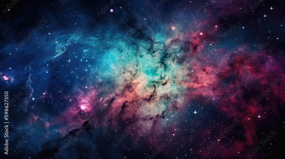 A colorful galaxy with a blue and pink background