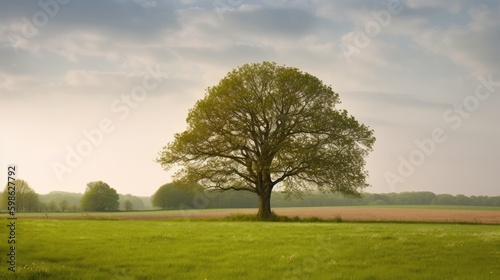 Beautiful tree in the middle of a field covered with grass