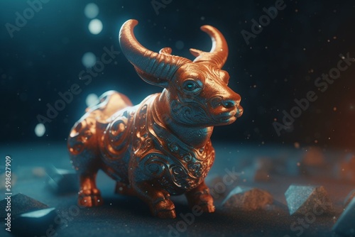 Adorable 3D deity of Zodiac Taurus floating in a cosmic environment. Generative AI © Cali