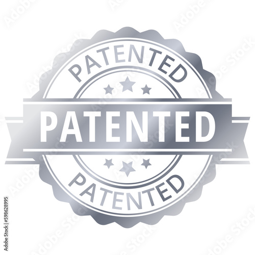Patented. Silver sticker. Vector.