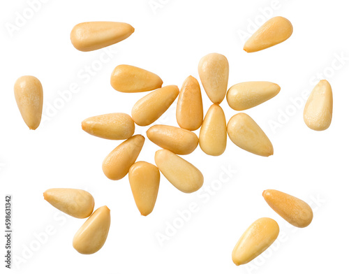 Roasted pine nuts isolated on the white background, top view.