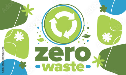 Zero Waste. Ecology poster. Refuse and Reduce. To Reuse and Recycle. Green January for environment. Eco friendly lifestyle. Save the planet. No plastic, only eco bag. Vector illustration